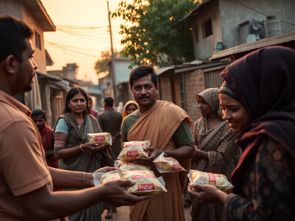 Volunteers distributing food