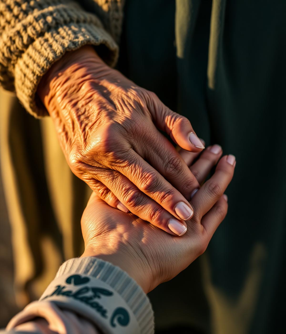 Two generations holding hands